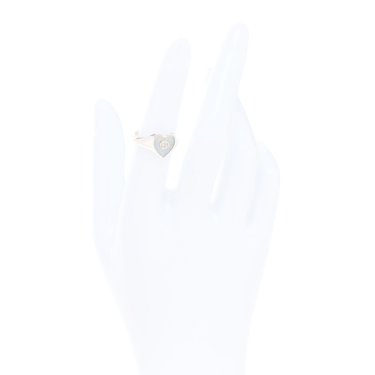 Gucci Sterling Silver Enamel GG Heart Ring 51 5.75 Blue 2 of 5