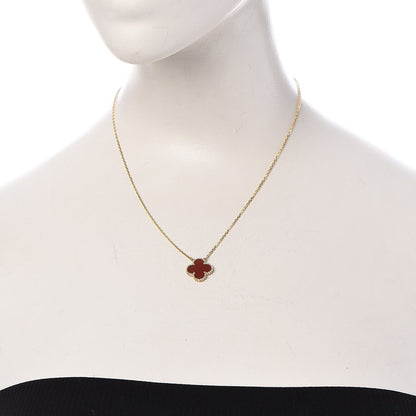 Van Cleef & Arpels 18K Yellow Gold Carnelian Vintage Alhambra Pendant Necklace 2 of 6