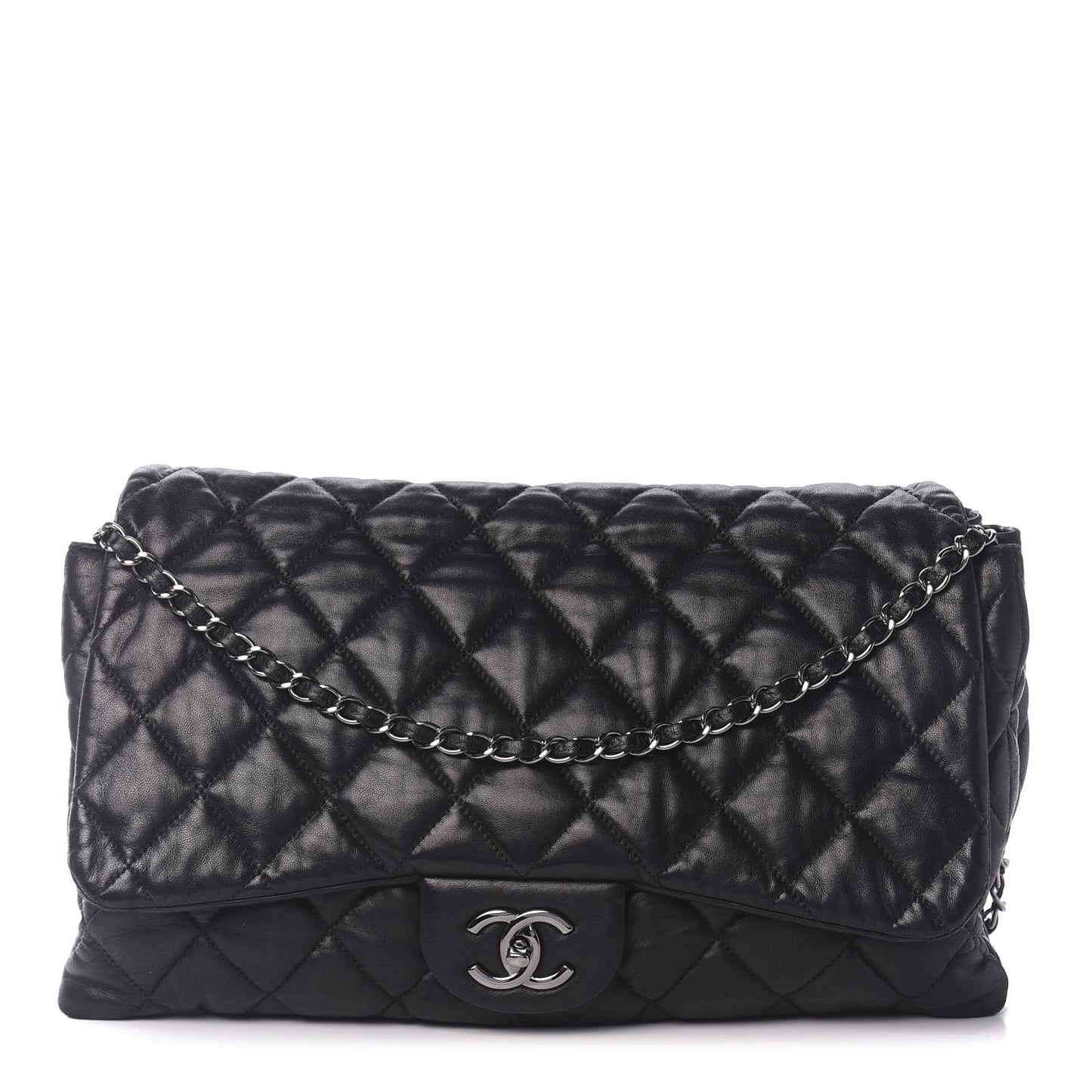 Lambskin Quilted Maxi 3 Flap Black