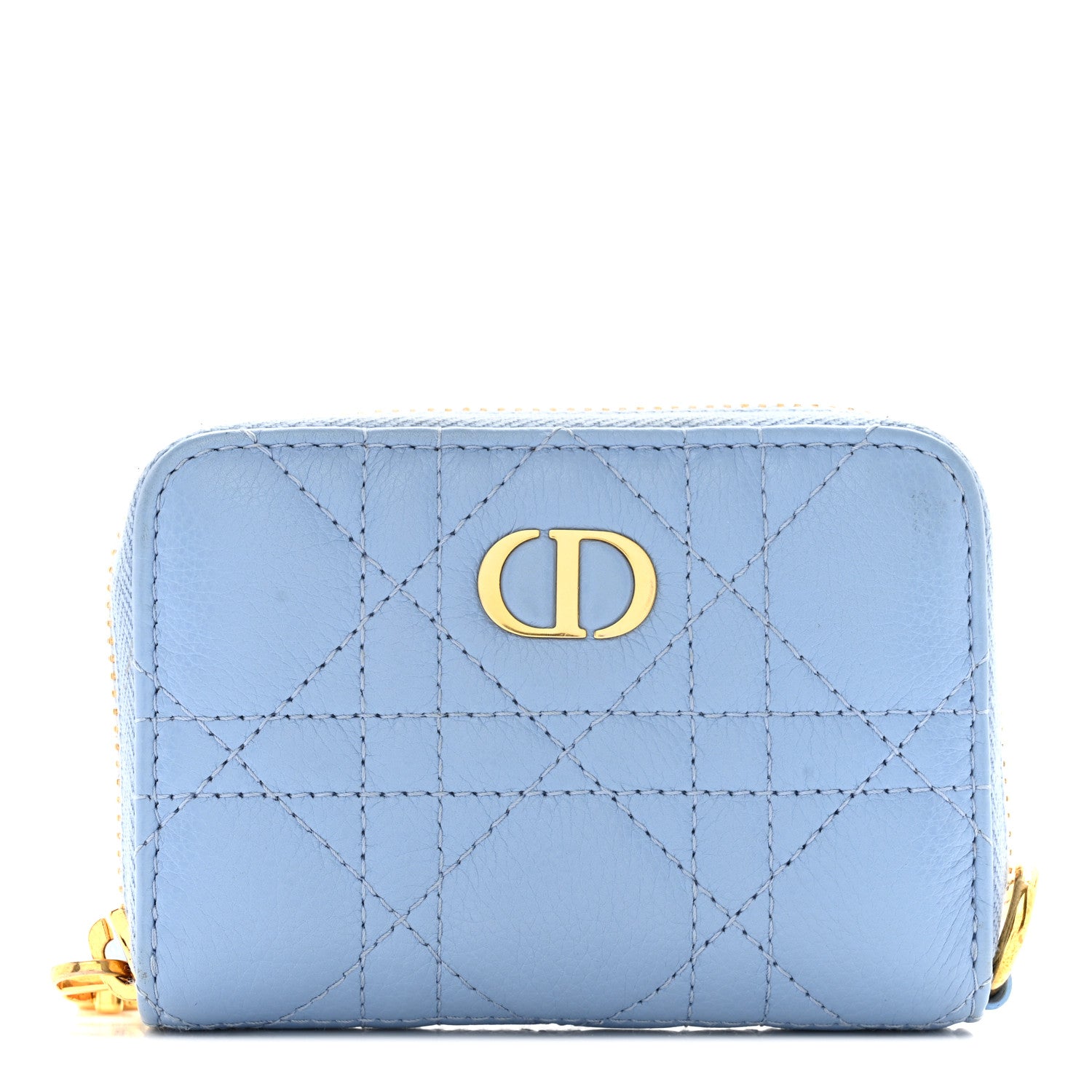 Christian Dior CHRISTIAN DIOR Grained Calfskin Supple Cannage Caro Compact Wallet Cloud Blue 1 of 9