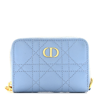 Christian Dior CHRISTIAN DIOR Grained Calfskin Supple Cannage Caro Compact Wallet Cloud Blue 1 of 9