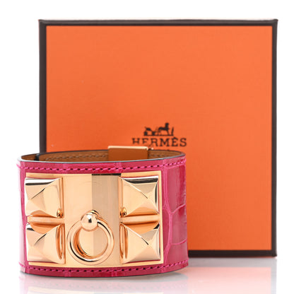 Hermes Shiny Alligator Collier de Chien CDC Bracelet T2 Framboise 6 of 6