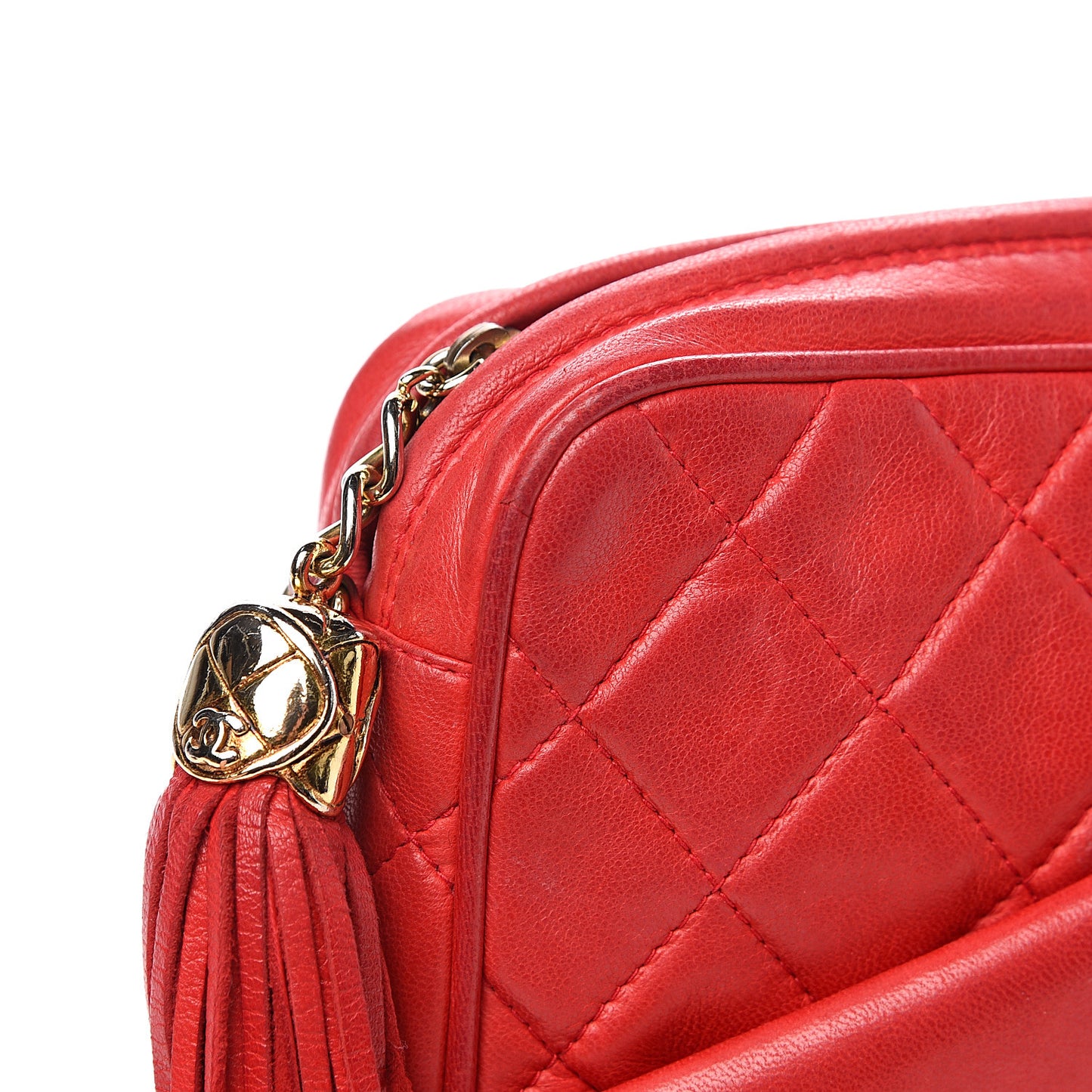 Lambskin Quilted Flap Tassel Camera Case Red