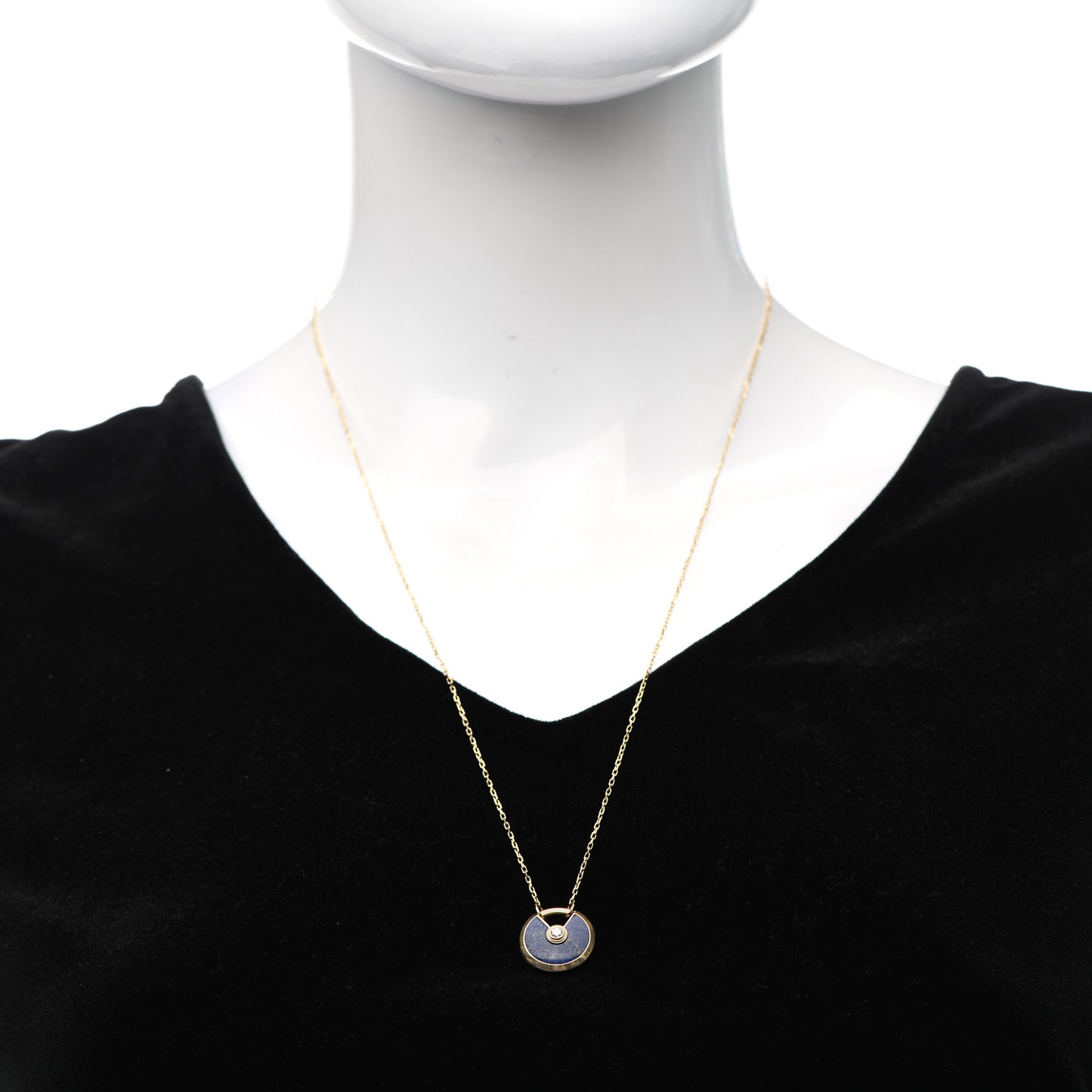 18K Yellow Gold Diamond Lapis Lazuli SM Amulette de Cartier Pendant Necklace