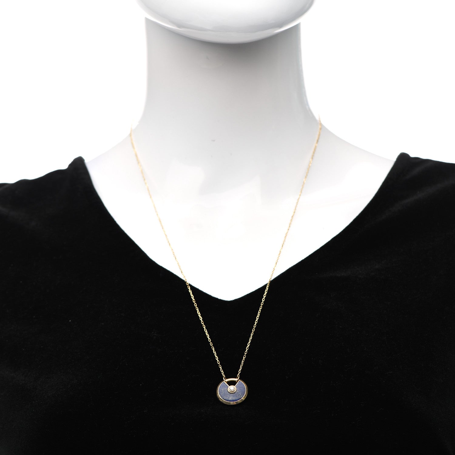 Cartier 18K Yellow Gold Diamond Lapis Lazuli SM Amulette de Cartier Pendant Necklace 2 of 5