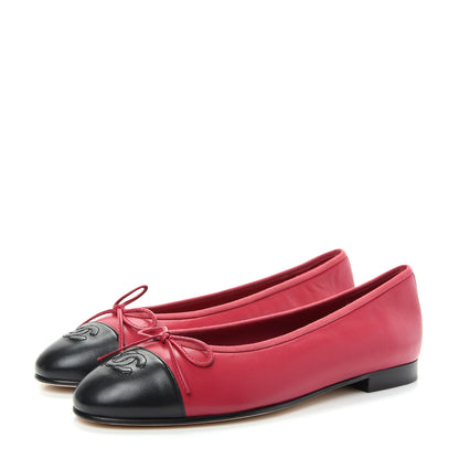 Chanel Lambskin Cap Toe CC Ballerina Flats 39.5 Pink Black 3 of 11