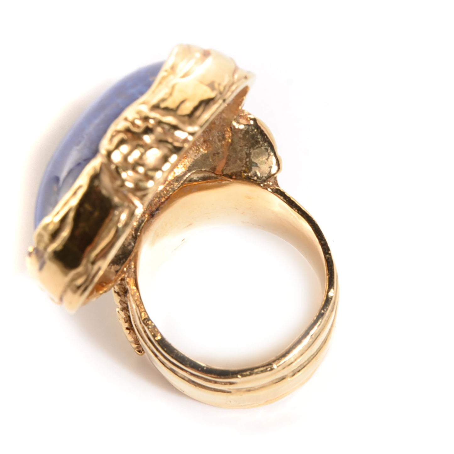 Glass Cabochon Arty Ovale Ring 7 Gold Lapis