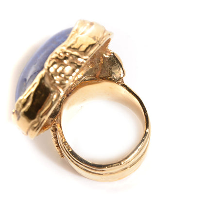 Saint Laurent Glass Cabochon Arty Ovale Ring 7 Gold Lapis 4 of 4
