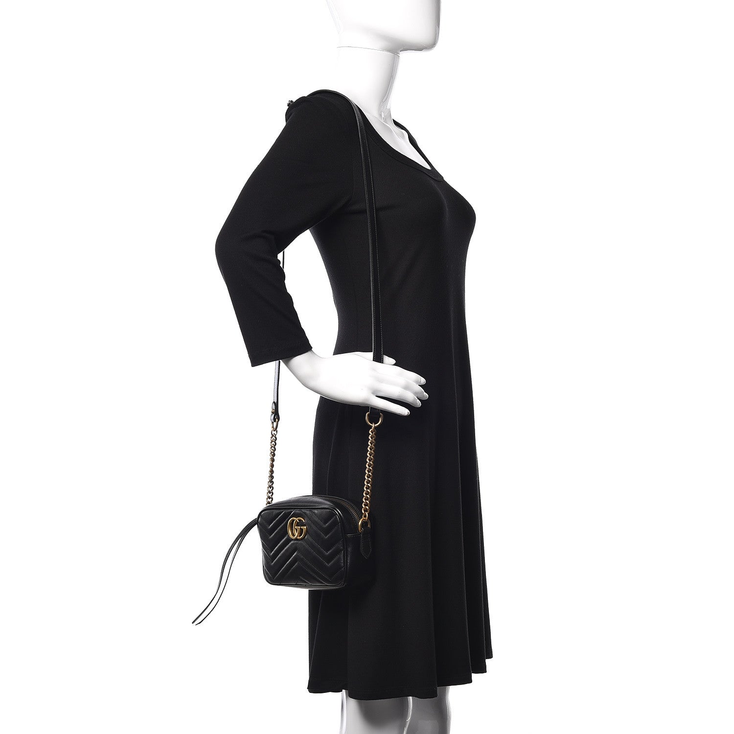 Gucci Calfskin Matelasse Mini GG Marmont Chain Shoulder Bag Black 2 of 10