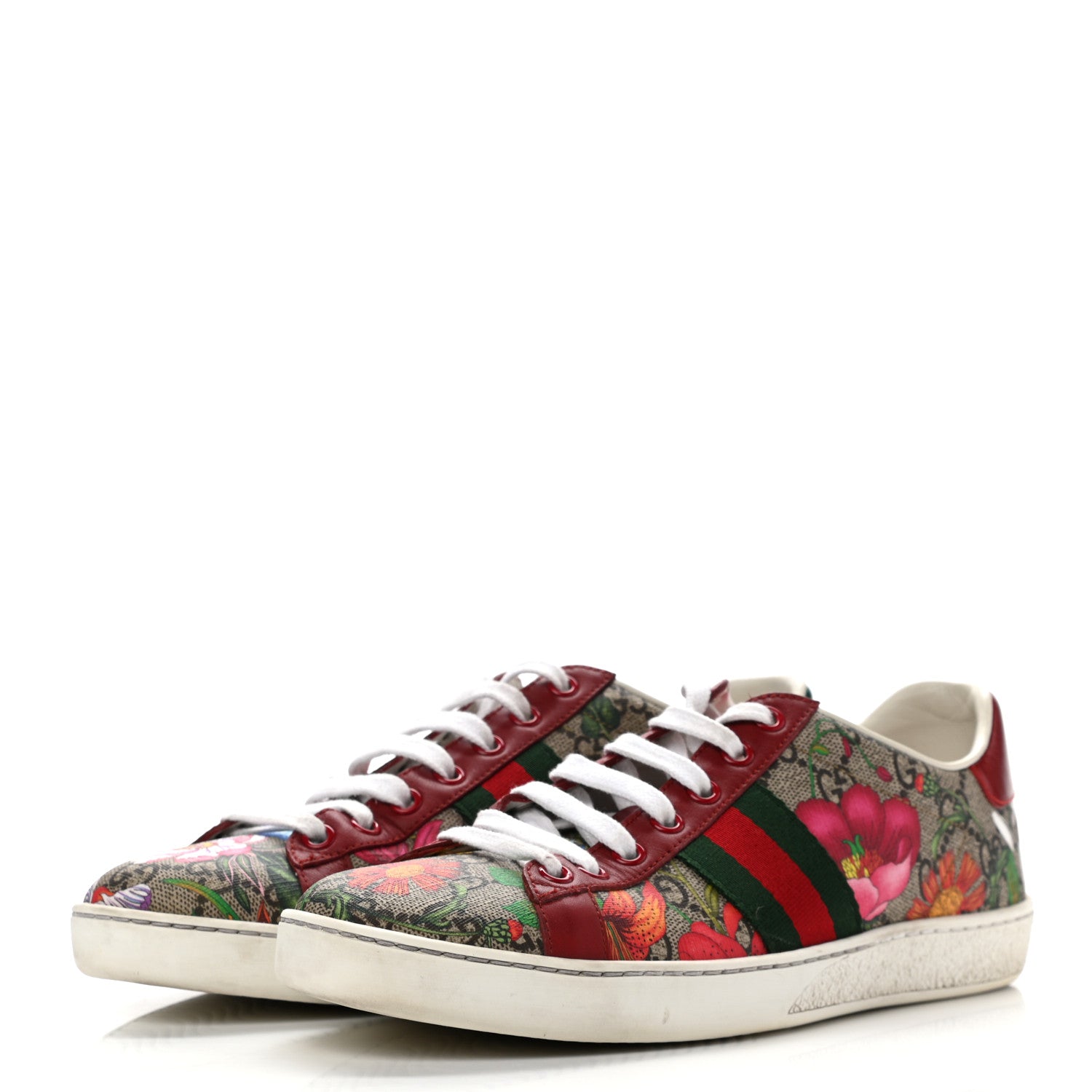 Gucci GG Supreme Monogram Flora Web Womens Ace Sneakers 38 Beige Multicolor Rosso 3 of 16
