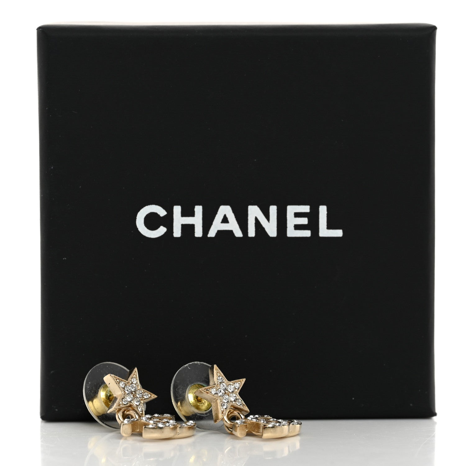 Chanel Crystal CC Star Drop Earrings Gold 5 of 5
