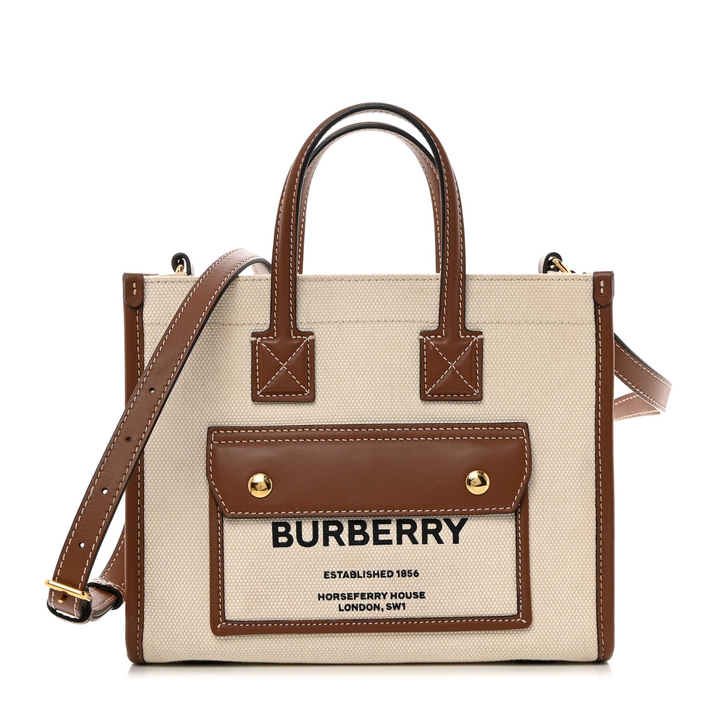 Smooth Calfskin Canvas Horseferry Print Mini Towner Bag Natural Tan