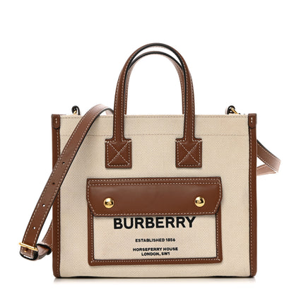 Burberry Smooth Calfskin Canvas Horseferry Print Mini Towner Bag Natural Tan 1 of 11