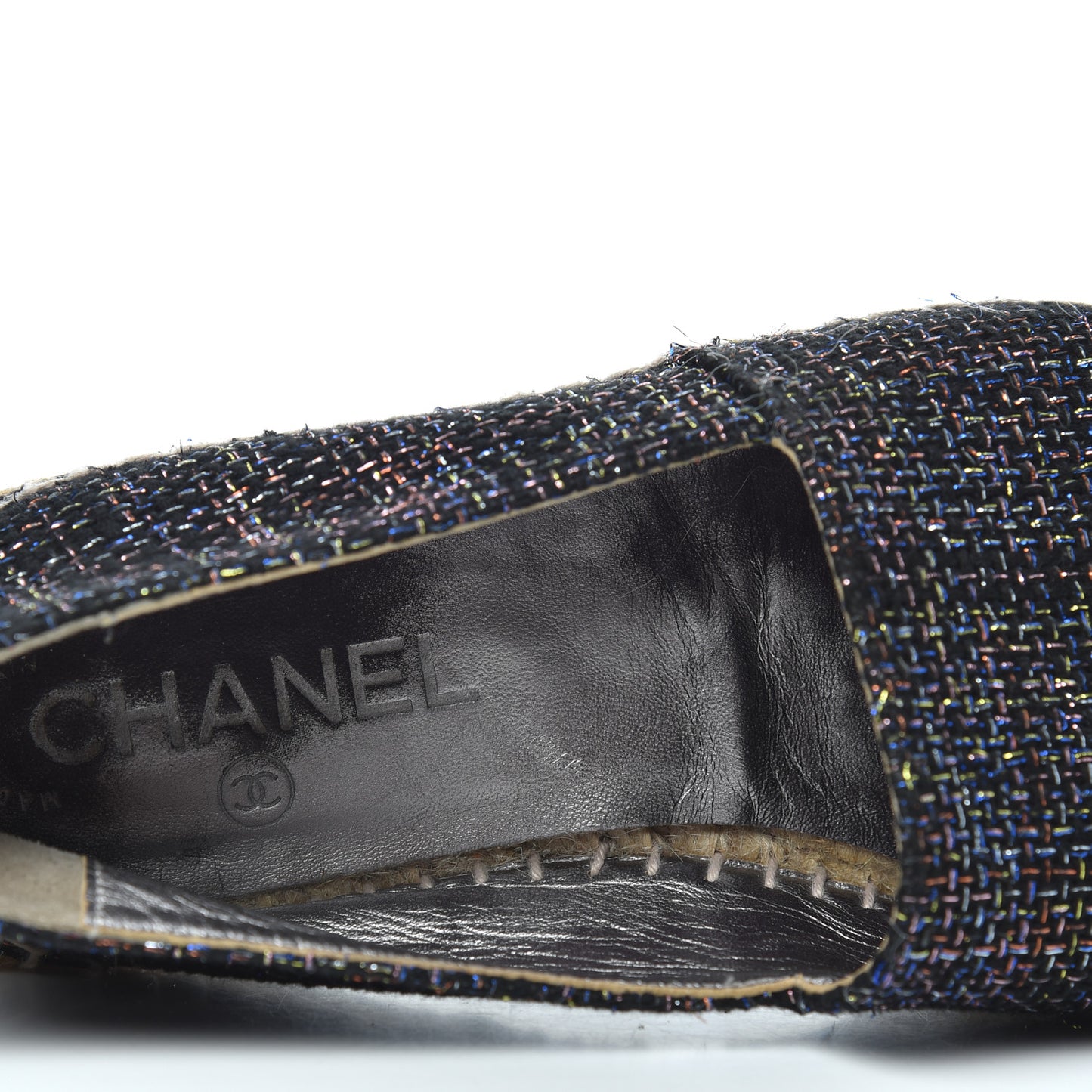 Tweed Patent Goatskin CC Espadrilles 36 Black Pink Yellow Silver