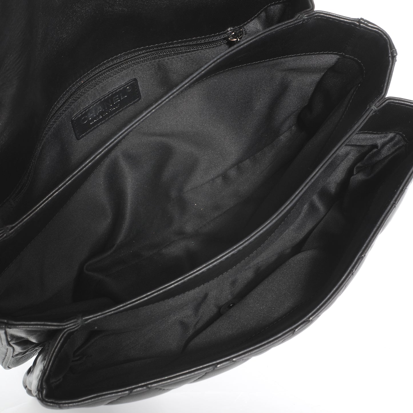 Lambskin Quilted 3 Large Flap Black