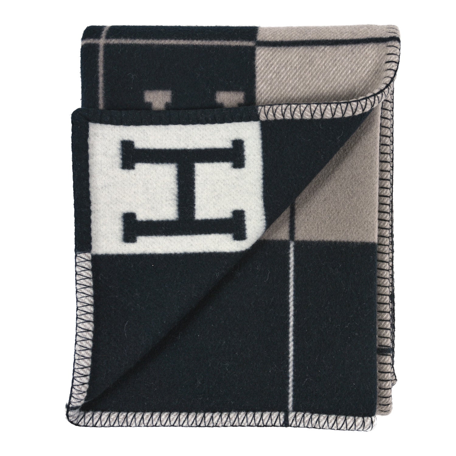 Hermes Wool Cashmere Avalon Blanket Ecru Gris Fonce 2 of 3