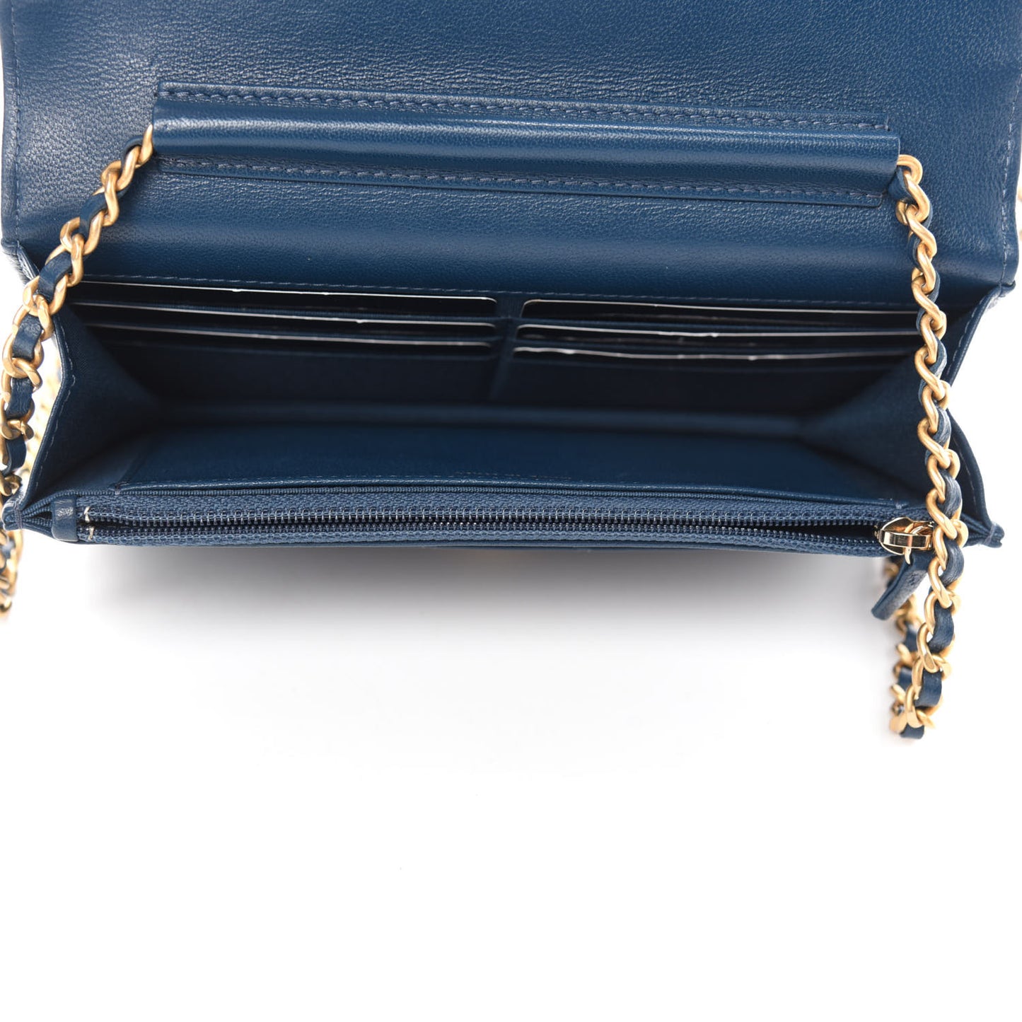 Lambskin Quilted Infinity Wallet On Chain WOC Blue