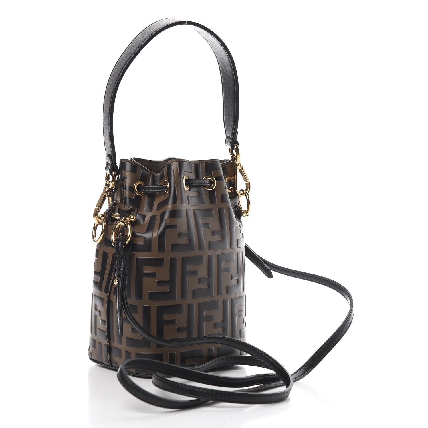 Fendi Vitello Liberty F is Fendi Bi-Color FF 1974 Embossed Mini Mon Tresor Bucket Bag Maya Black 4 of 11