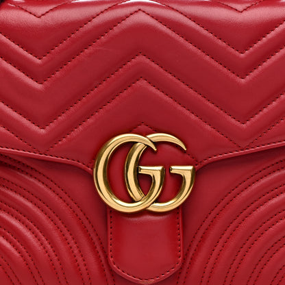 Gucci Calfskin Matelasse Small GG Marmont Top Handle Shoulder Bag Hibiscus Red 8 of 19