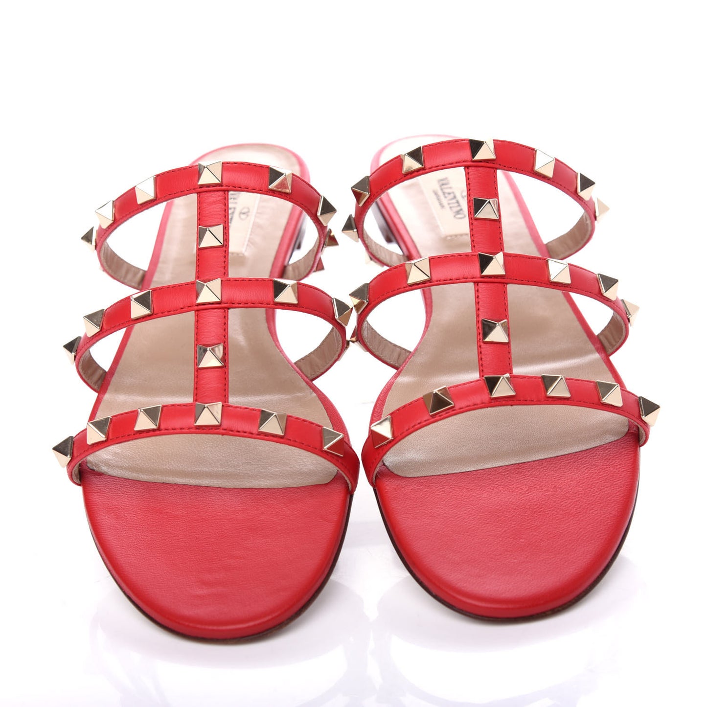 Nappa Rockstud Caged Flat Slide Sandals 39 Rouge Pur