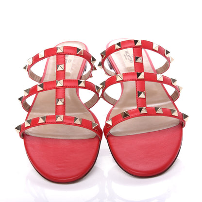 Valentino Garavani Nappa Rockstud Caged Flat Slide Sandals 39 Rouge Pur 5 of 11