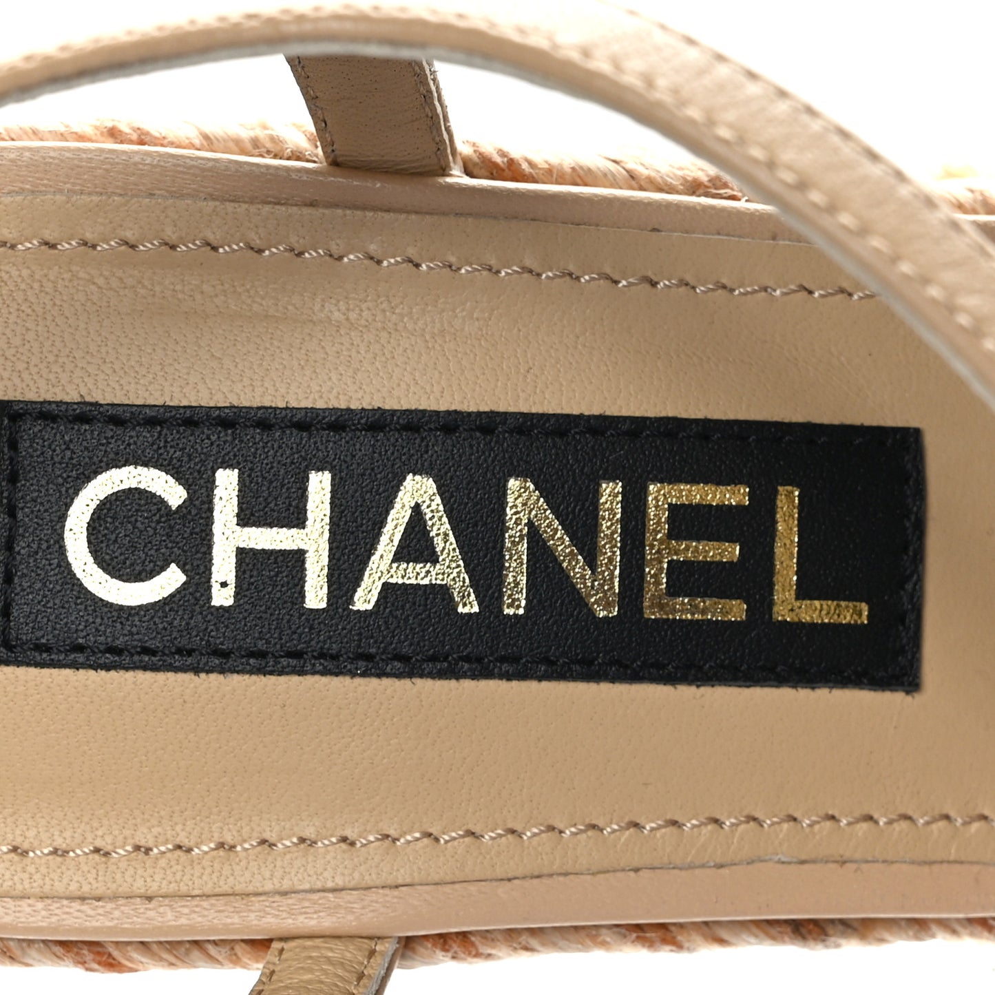 Lambskin Grosgrain CC Espadrilles Wedges 41 Beige Black