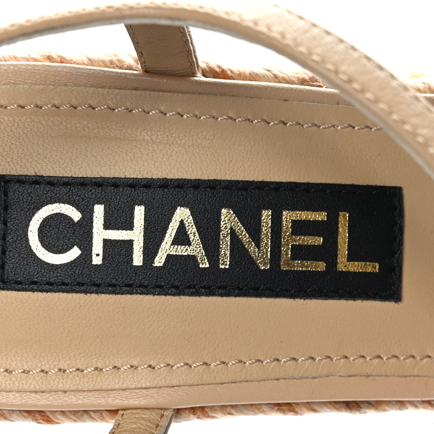 Chanel Lambskin Grosgrain CC Espadrilles Wedges 41 Beige Black 8 of 9