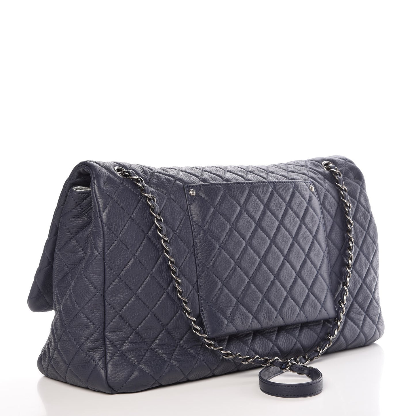 Calfskin Quilted XXL Travel Flap Bag Navy