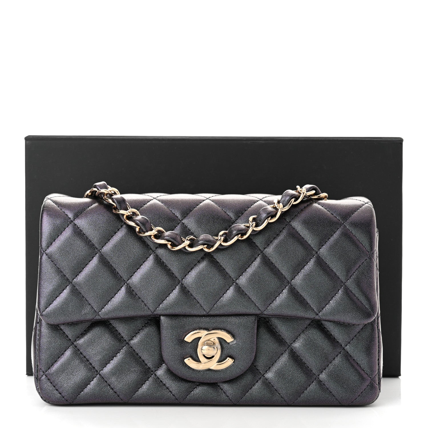Chanel Iridescent Lambskin Quilted Mini Rectangular Flap Black 11 of 11