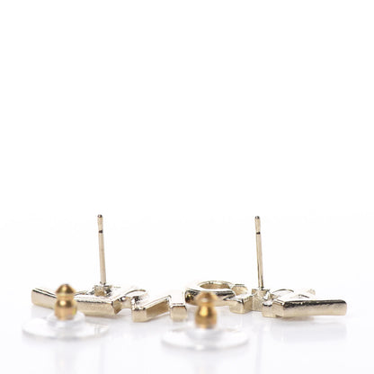 Chanel Crystal Pearl Signature Stud Earrings Gold 3 of 4