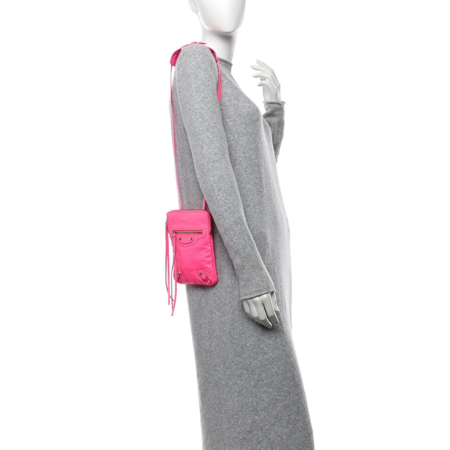 Balenciaga Agneau Silver Hardware Phone Holder Bag Rose Fluo 2 of 12