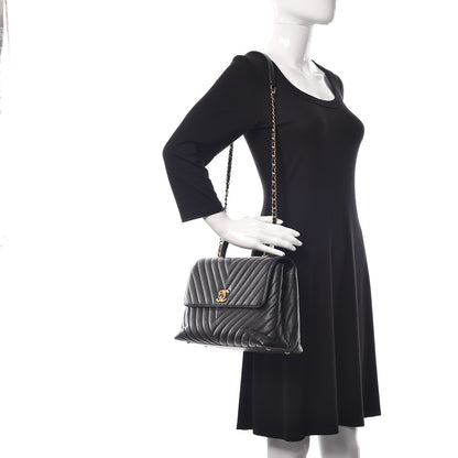 Chanel Caviar Chevron Quilted Medium Coco Handle Flap Black 2 of 12