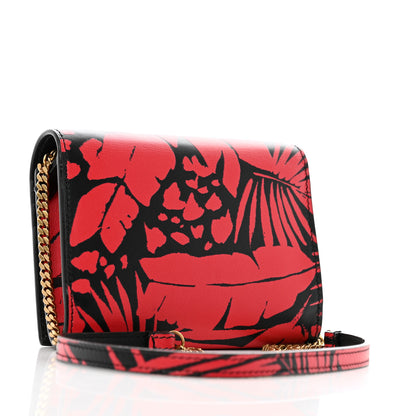 Saint Laurent Calfskin Monogram Tropical Print Chain Card Case Red Black 3 of 14
