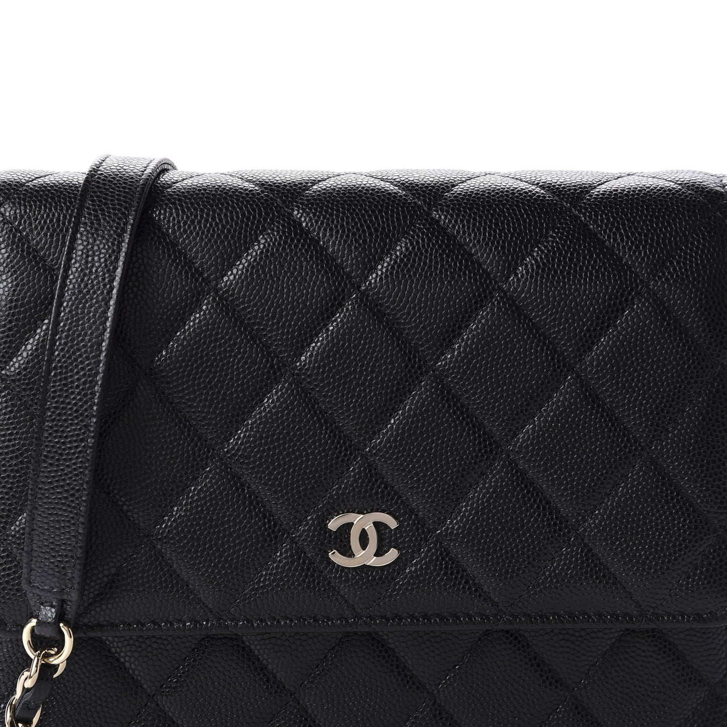 Caviar Quilted Square Wallet On Chain WOC Black