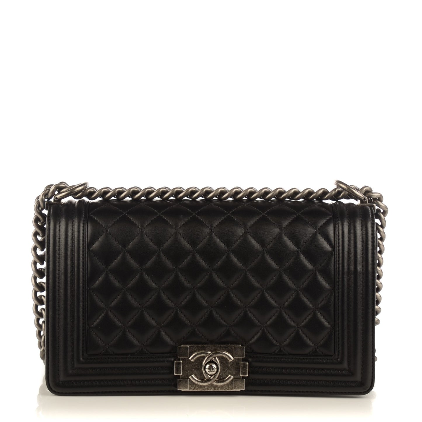 Lambskin Quilted Medium Boy Flap Black