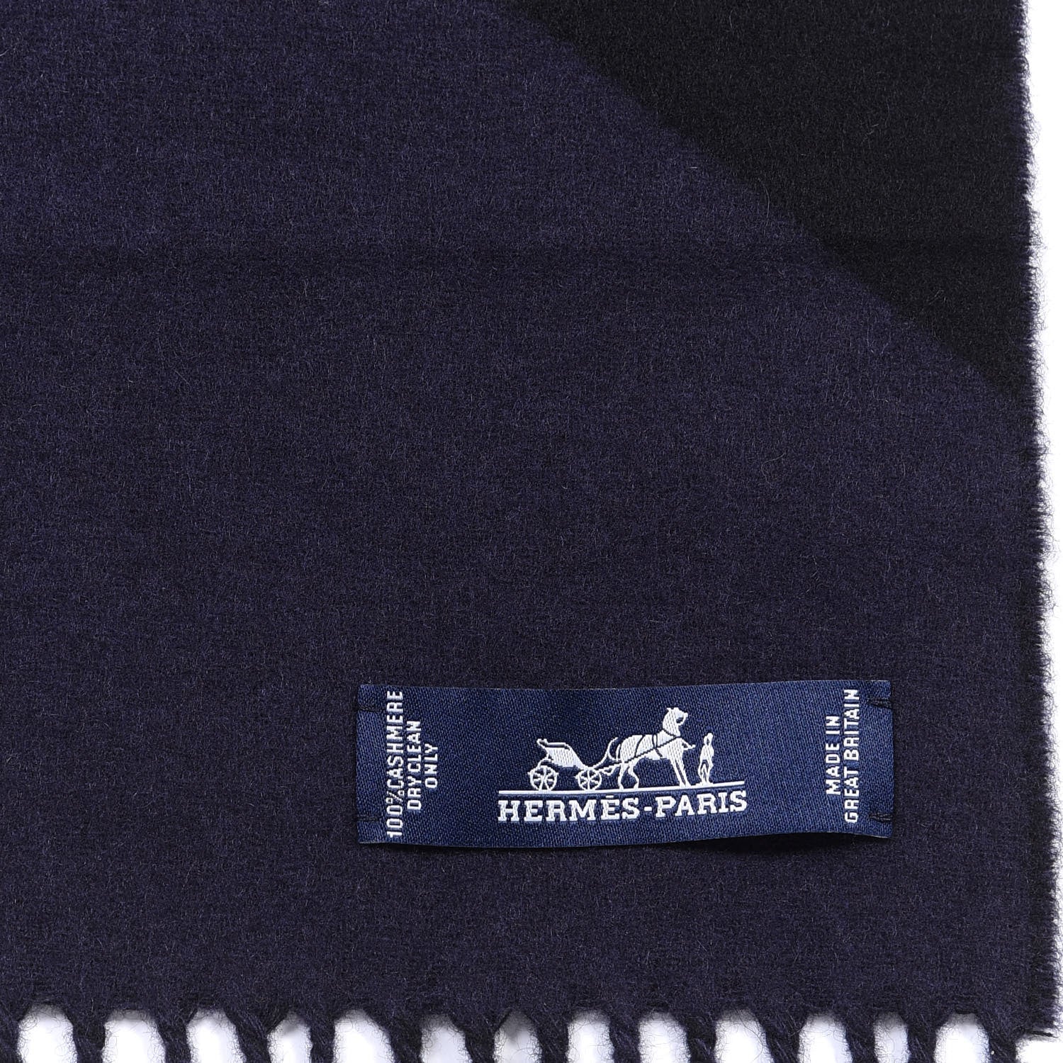 Hermes Cashmere Casaque Chevron Muffler Marine Black 4 of 5