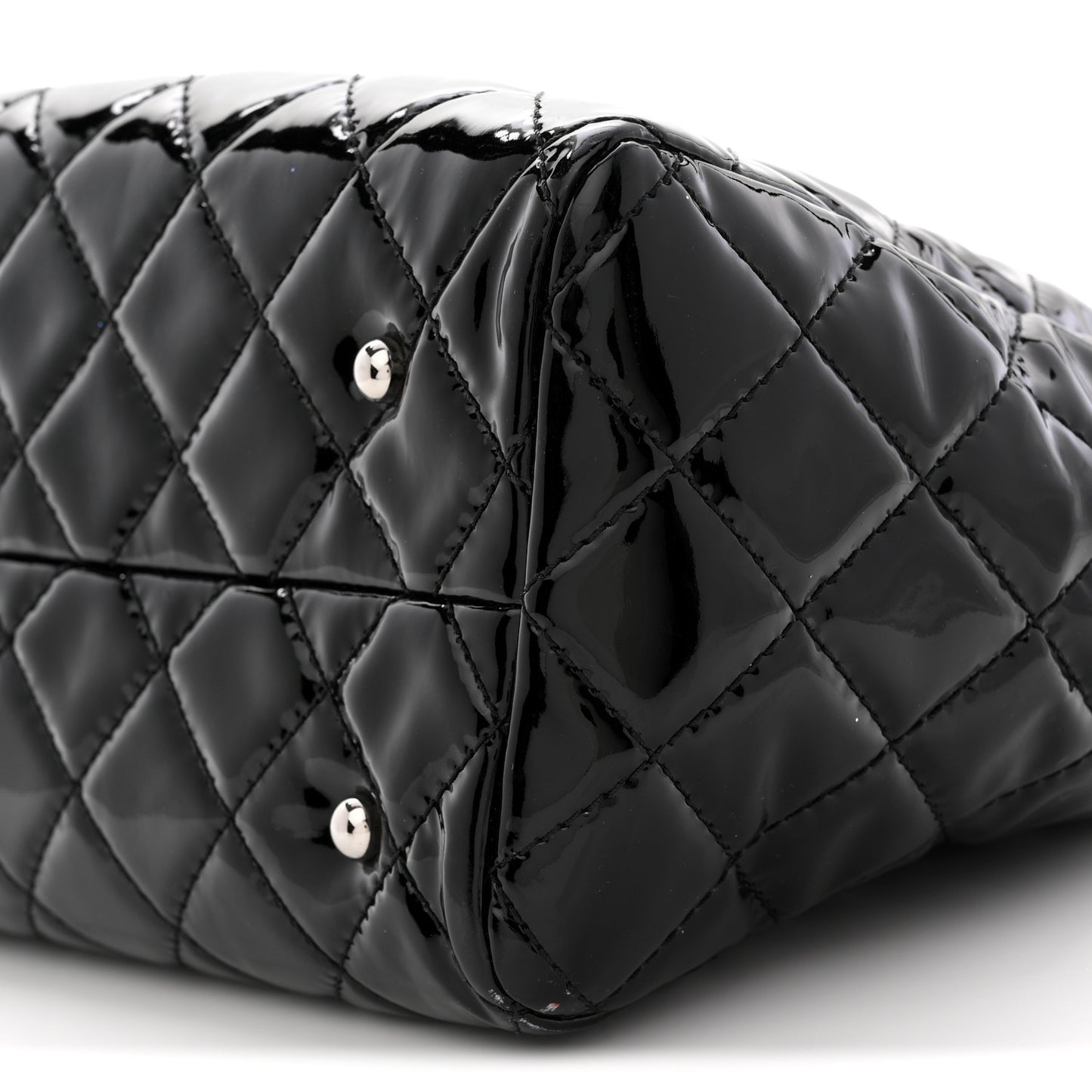 Patent Quilted Large Coco Shine Shopping Tote Black