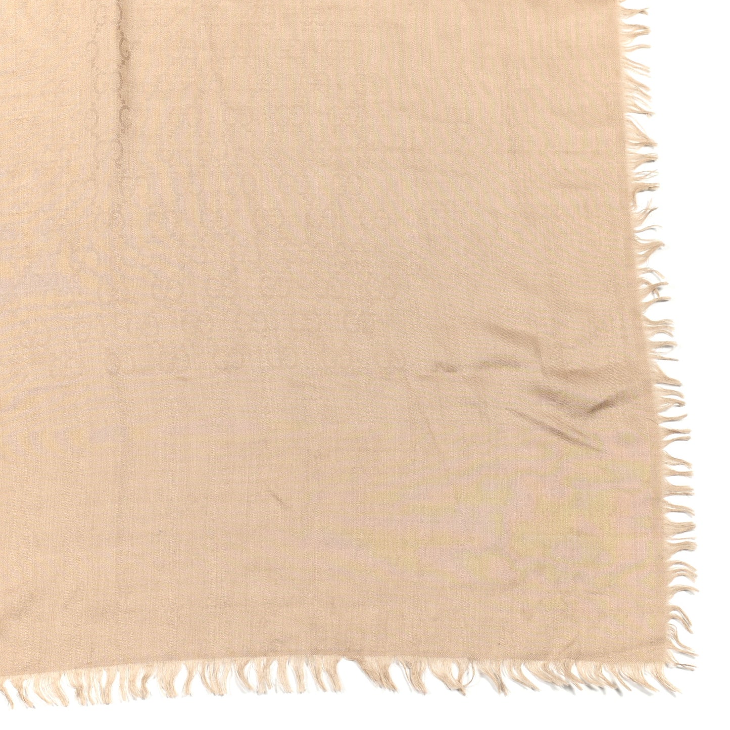 Wool Silk GG Monogram GGLight Fringe Shawl Beige