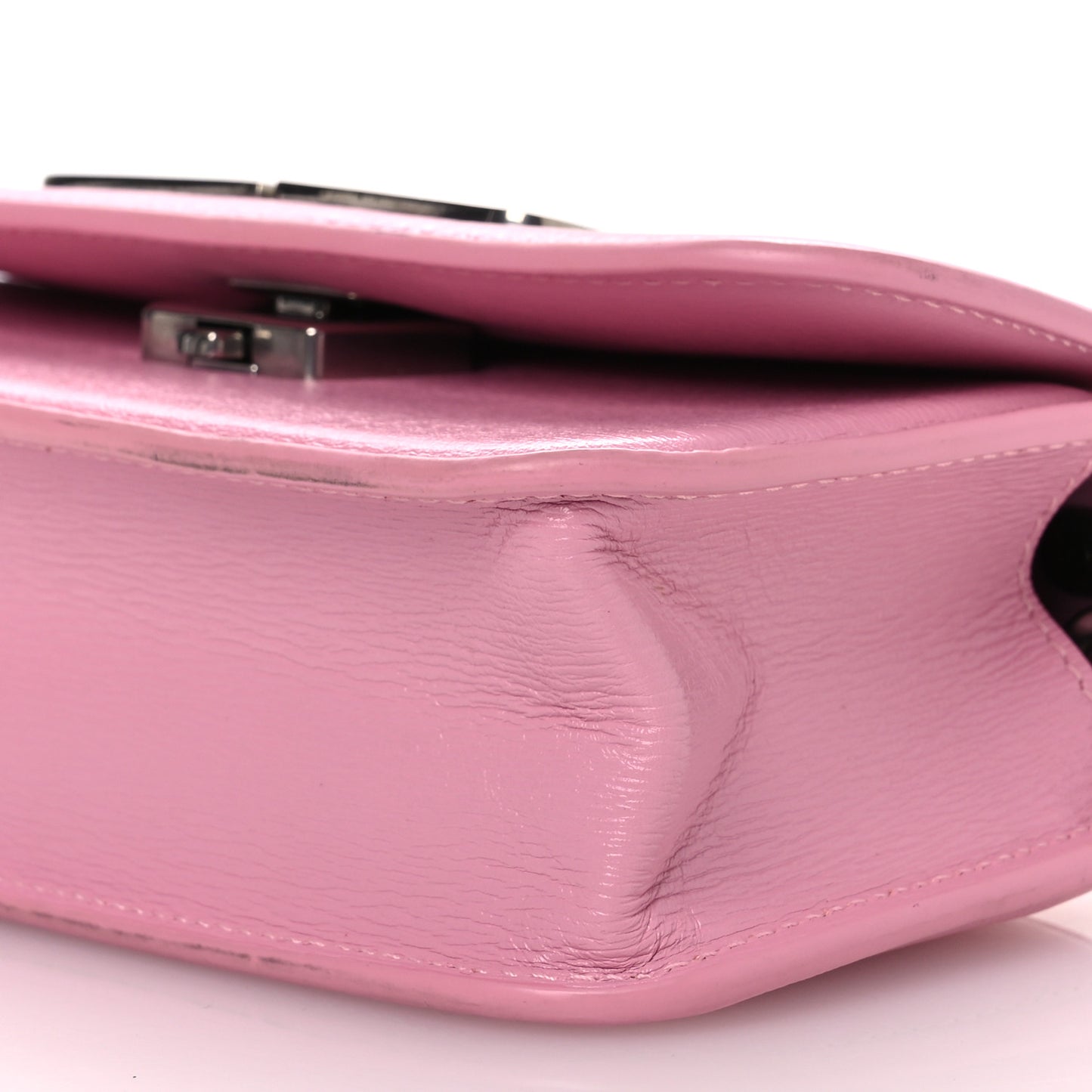Calfskin Stripe Embossed Gossip Chain Bag XS Candy Pink