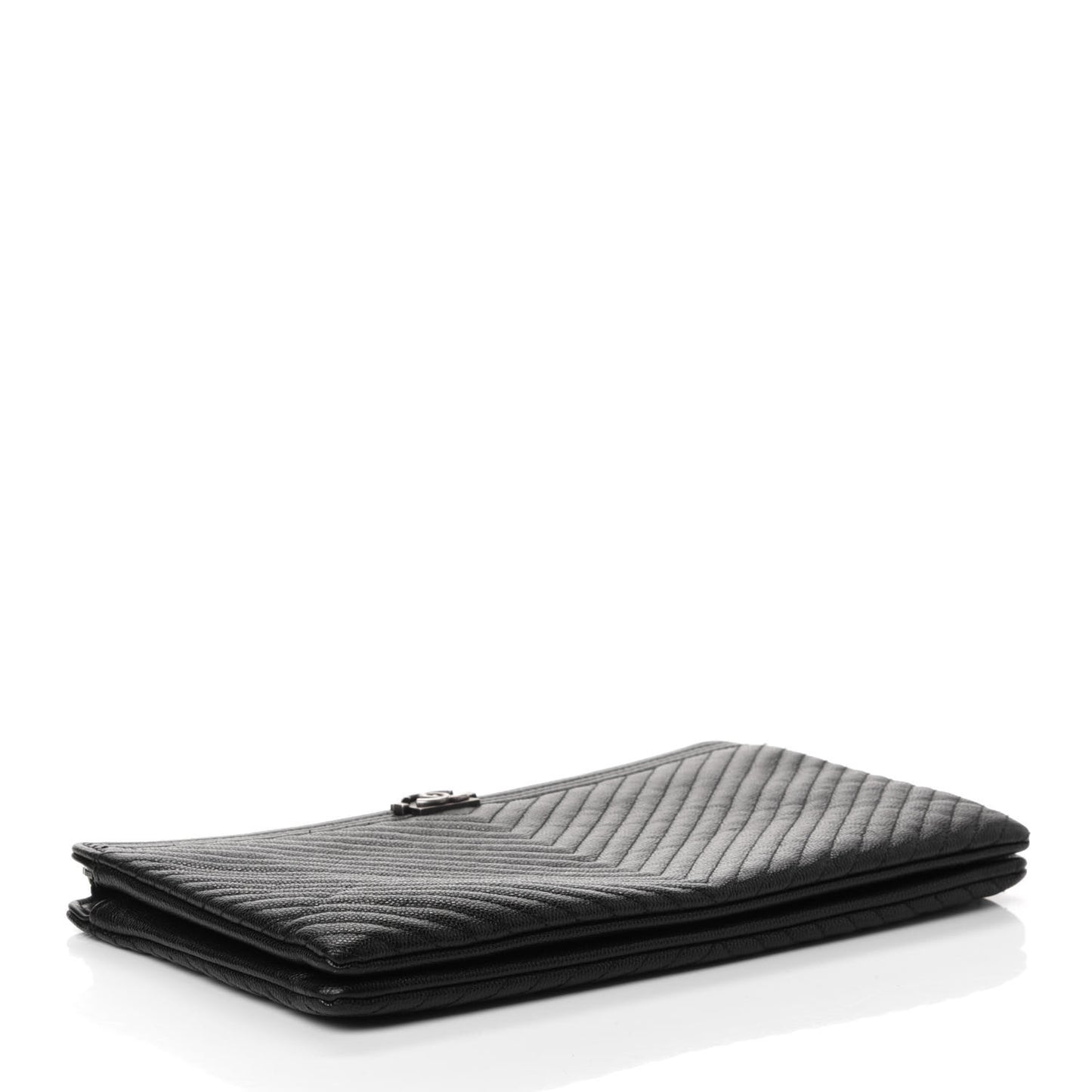 Caviar Chevron Quilted Small Zipped Boy Pouch Black