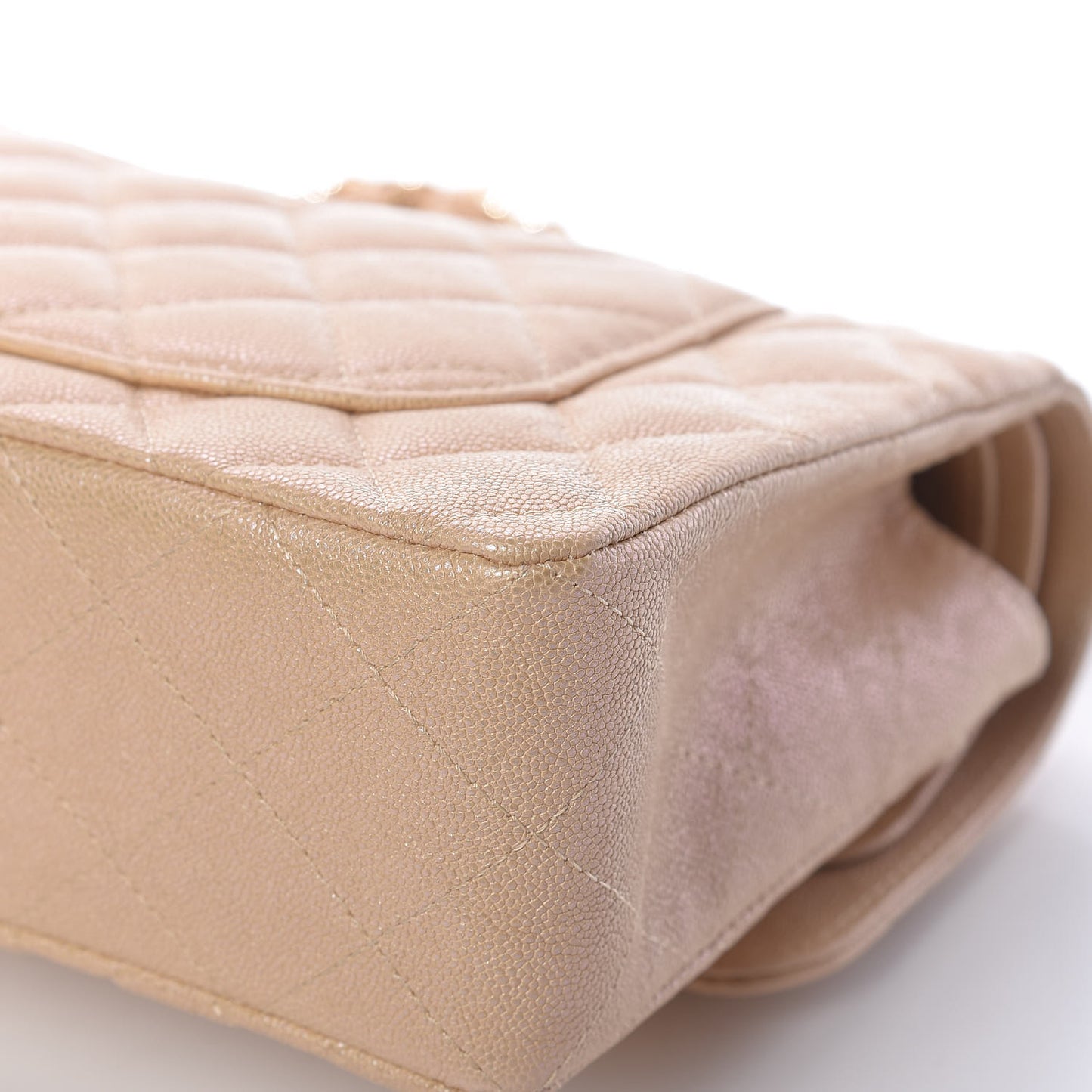 Iridescent Caviar Quilted Small Double Flap Beige
