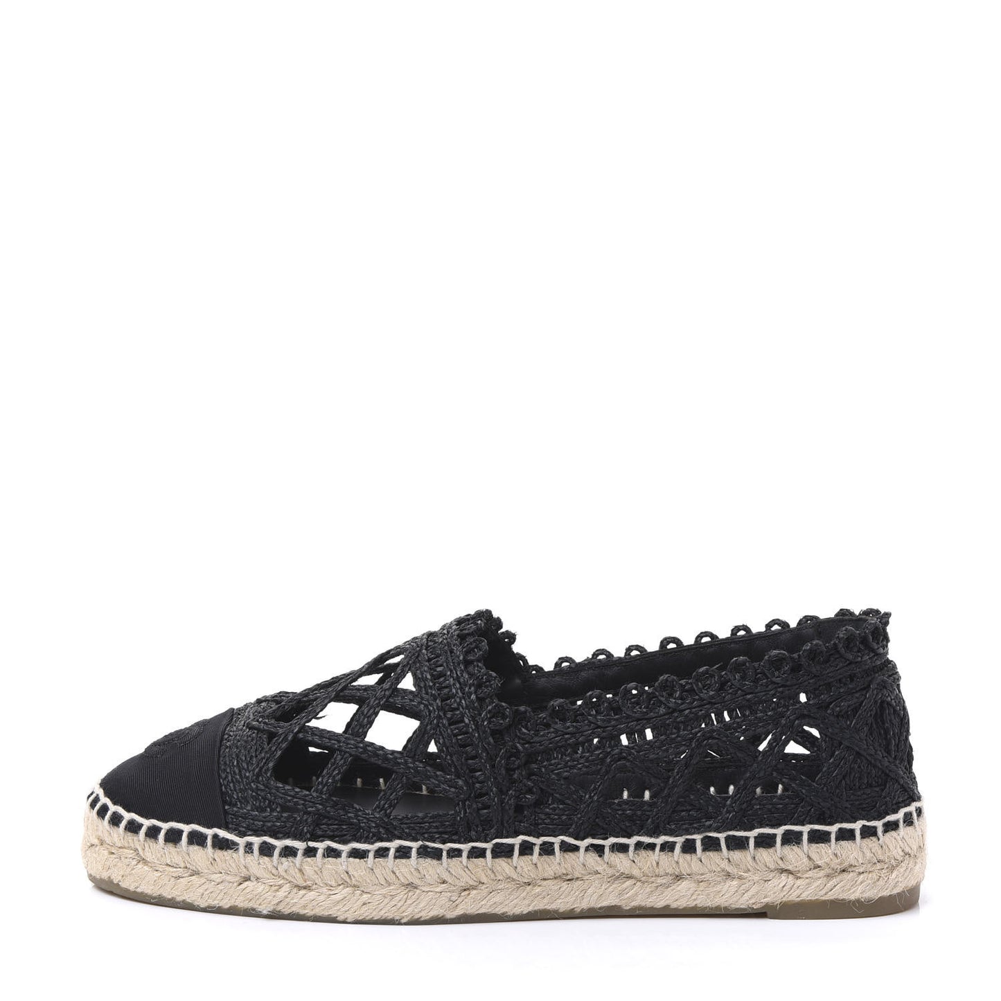Woven Fabric Grosgrain CC Espadrilles 38 Black