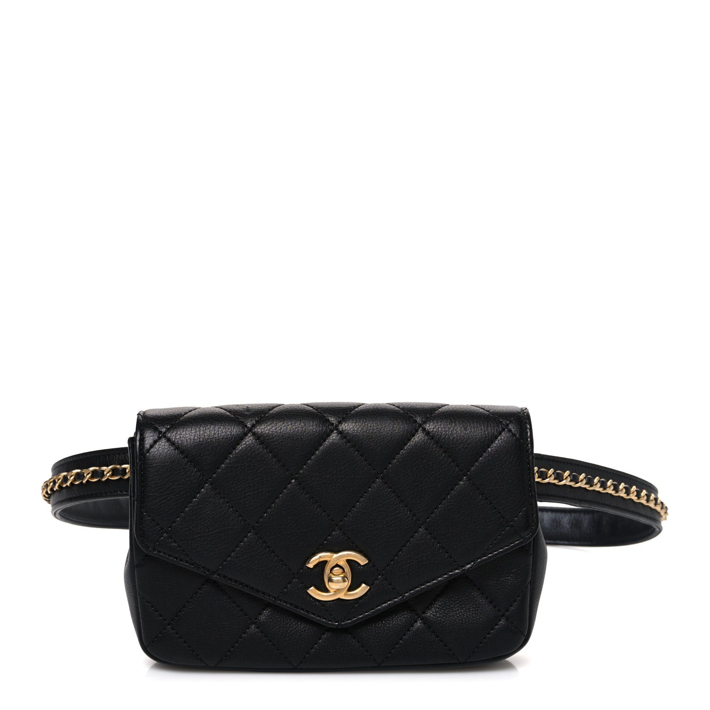 Calfskin Quilted Flap Waist Bag Black