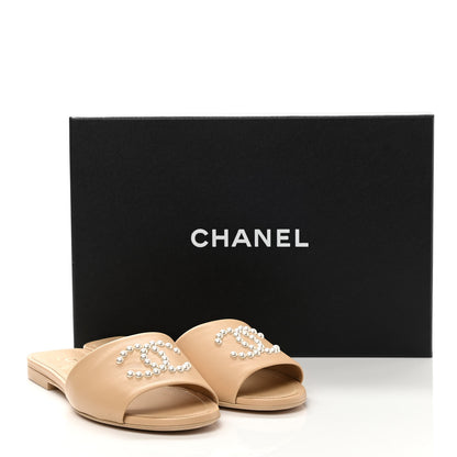 Chanel Lambskin Pearl CC Sandals 36.5 Beige 10 of 10