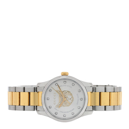 Gucci Stainless Steel Diamond 27mm G-Timeless Two Tone Cat Quartz Watch 2 of 4