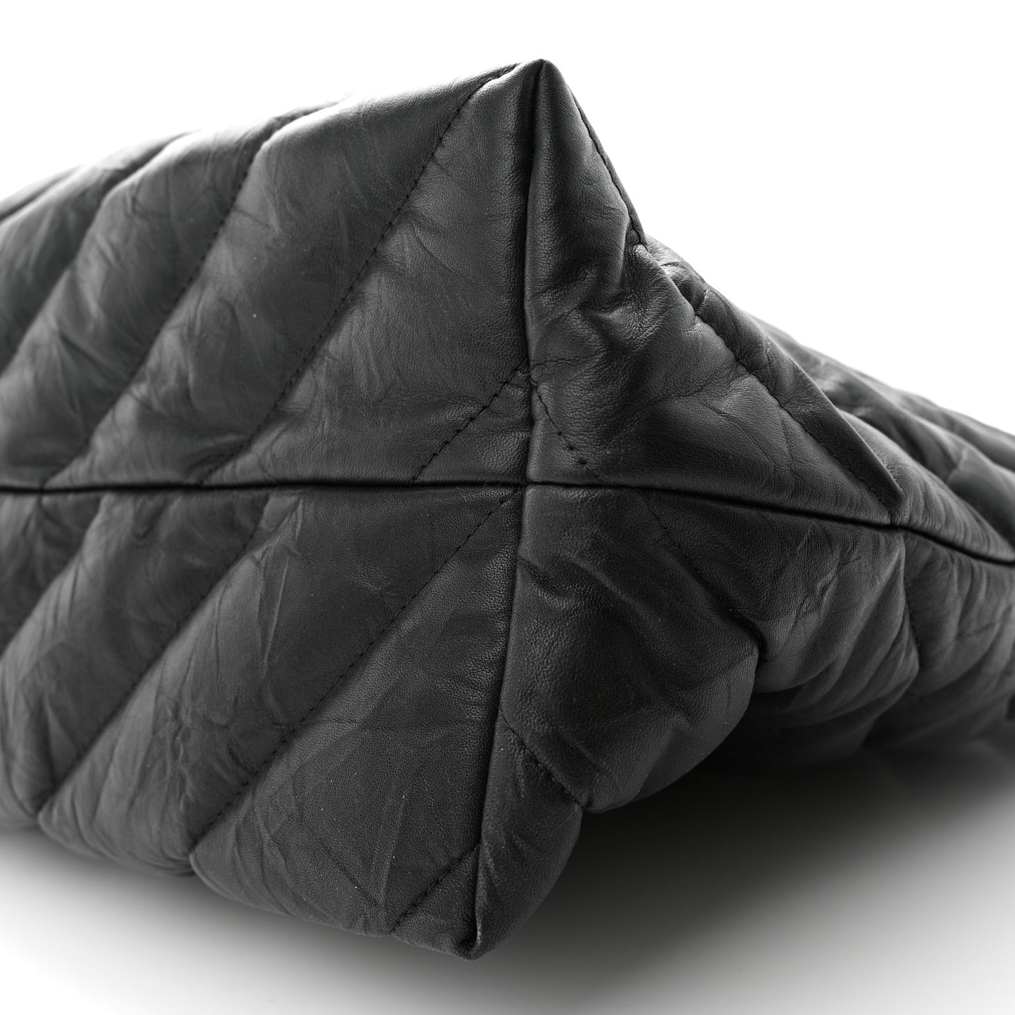 Crushed Calfskin Quilted Matte Black Hardware Large Crush Carry All Tote Bag Black