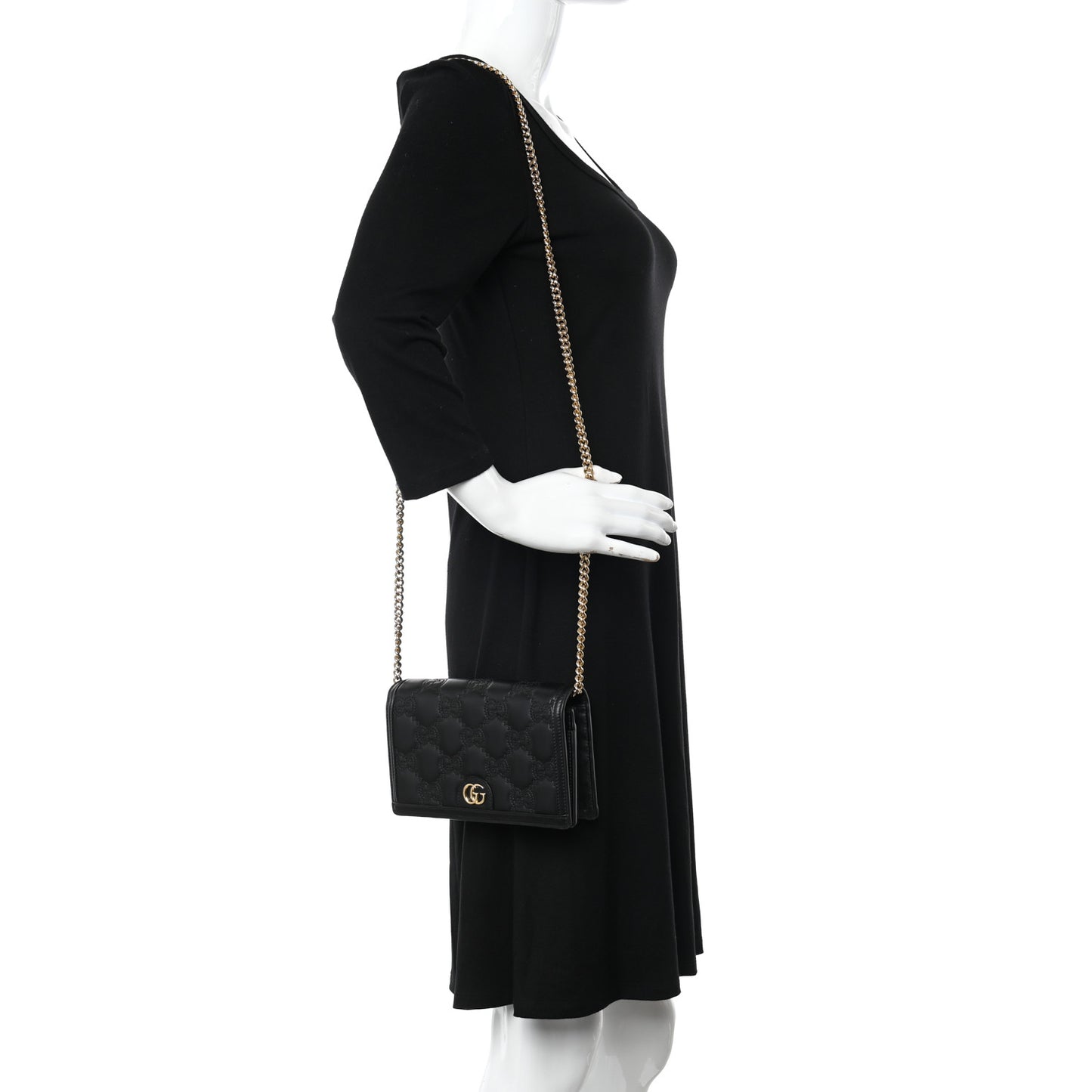 Calfskin GG Matelasse Chain Wallet Black