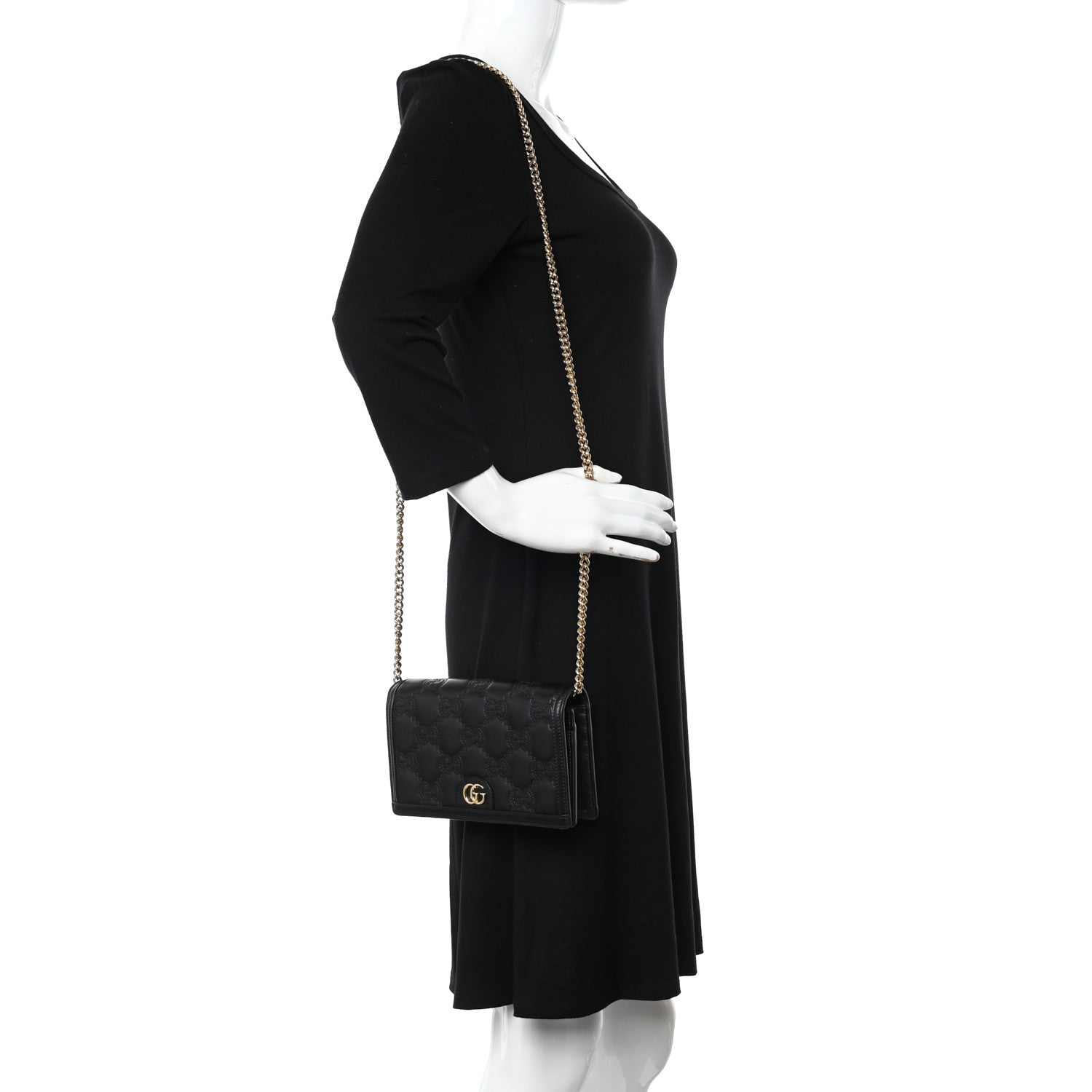 Gucci Calfskin GG Matelasse Chain Wallet Black 2 of 12