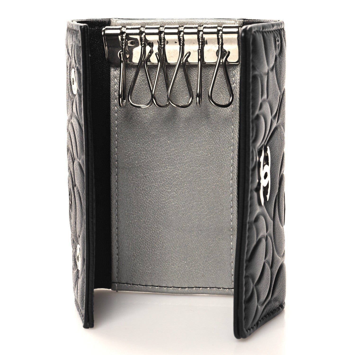 Chanel Lambskin Camellia Embossed 6 Key Holder Black 5 of 9