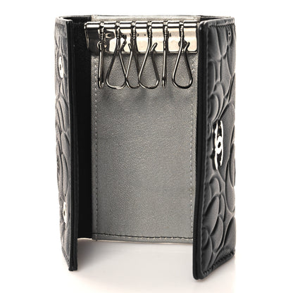 Chanel Lambskin Camellia Embossed 6 Key Holder Black 5 of 9